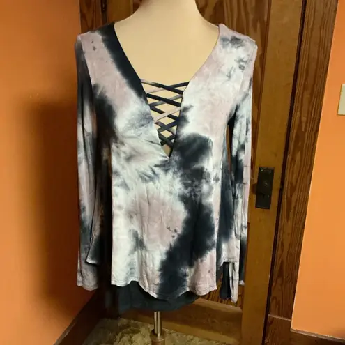 Ariella Tie dye hippie chic sexy layered bell sleeve top