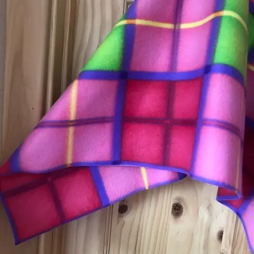 Bright multicolored plaid fleece handmade poncho & scarf set OS Size undefined