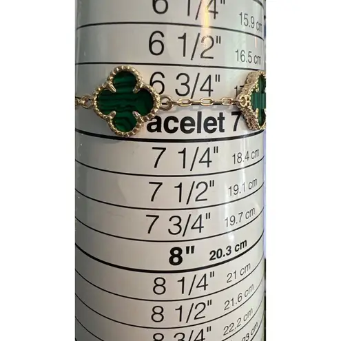 Gold Tone Bracelet Four Leaf Clover Stations Malachite Adj 6.75" + 2.25" NWT Green