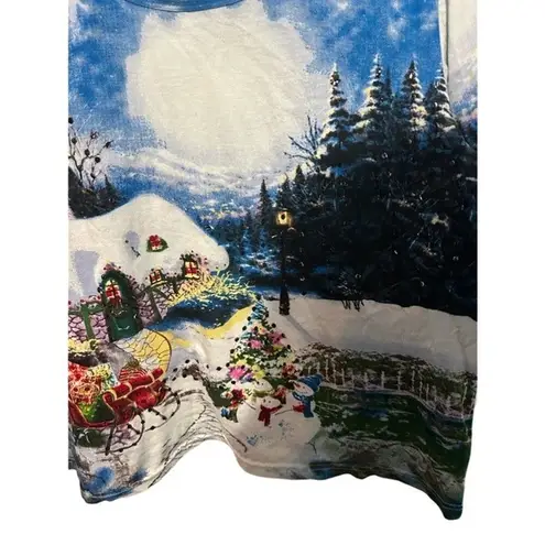 Collections Etc Women's Christmas Winter Scene Bedazzled Shirt Sz XL Festive Blue