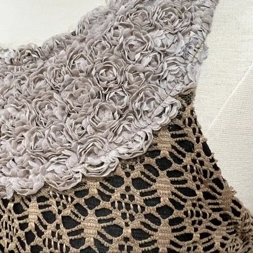 Vintage Crochet Sleeveless Top Small Tan