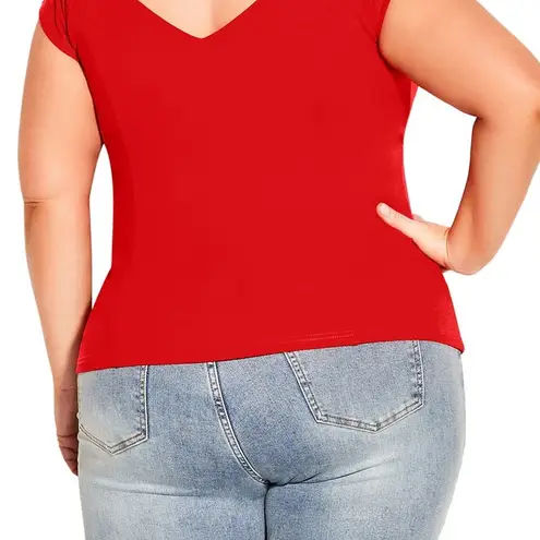City Chic Top Miss Vintage Limited Edition Red V-Neck Cap Sleeve Size XL 22 NWT