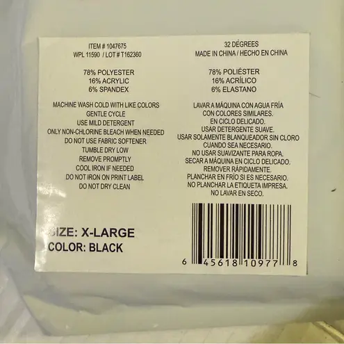 32 Degrees Heat Women’s Long Sleeve Scoop Neck Medium Weight Shirt Black XL