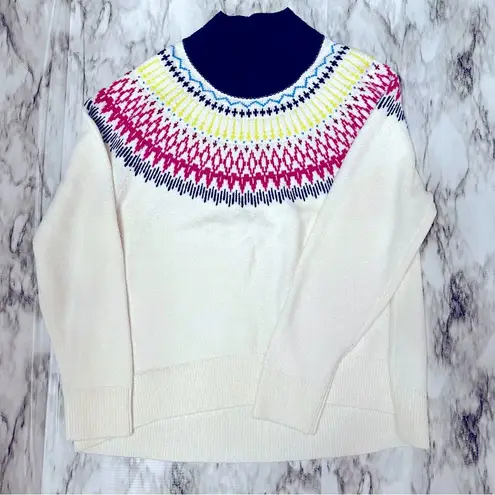 Alpine Design Womens Sz XXL Fair Isle Cream Mock Turtleneck Sweater Blue Collar