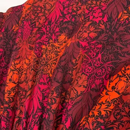 Handmade Rayon Flowy Red Pattern Midi Skirt Small