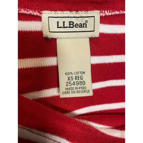 L.L.Bean  Women's Size XS Top Red Striped 3/4 Sleeve Shirt 100% Cotton Blouse