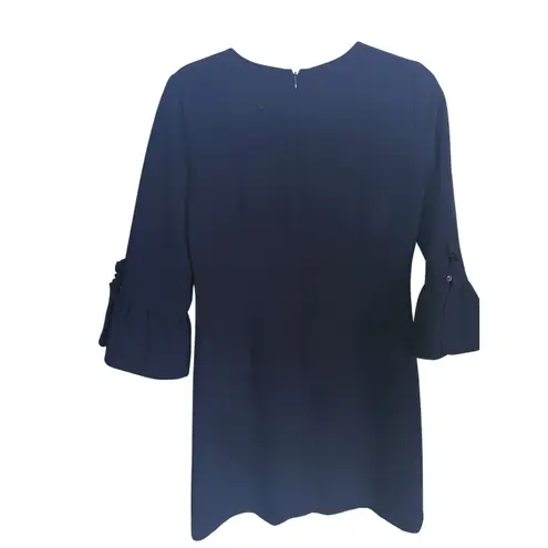 Club Monaco Crepe Shift Dress 3/4 Bell Ruffle Sleeves 2 Cocktail Event Navy Blue