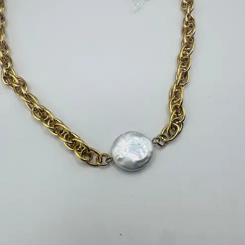 18K Gold Stainless Steel Coin Pearl Necklace