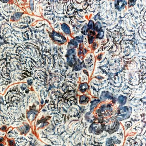 MISA Los Angeles MISA Aries Mesh Cut Out Midi Dress in Feathered Floral Blue Size XL NWT