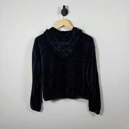 Monrow Women’s Velour Sporty Stripe Full Zip Hoodie in Neptune/Rose Size S/M Blue