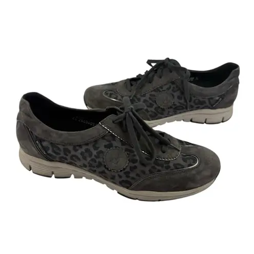 *Mephisto Runnoff Yael Leopard Pring Leather Sneakers Womens 10.5 Gray Comfort