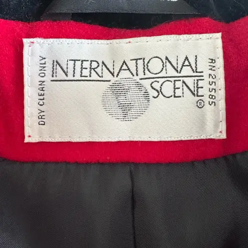 Vintage International Scene Red Wool Blazer Jacket Black Velvet Collar Cording S