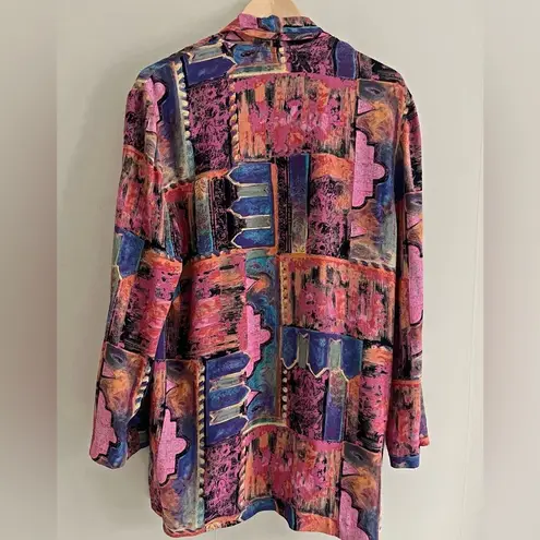 Vintage Casual Corner Abstract Drape Jacket M Boho 90s Art Print Viscose Pink Size M