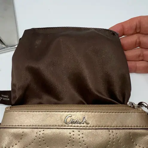 Coach  Metallic‎ Gold Leather Wristlet with a Perforated C Signature - Image 10