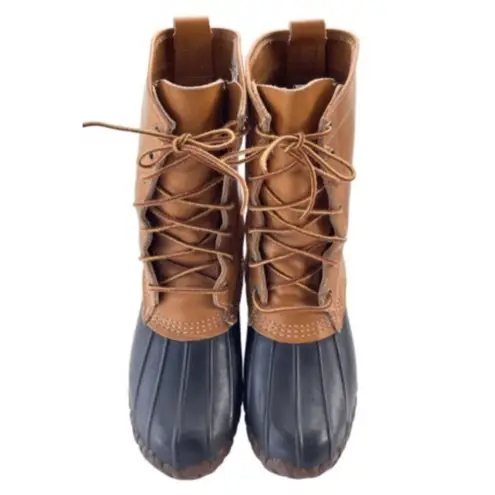 Vintage 1960s L.L. Bean Maine Hunting Duck Boots 8 Tan Leather Rubber Sole USA Brown