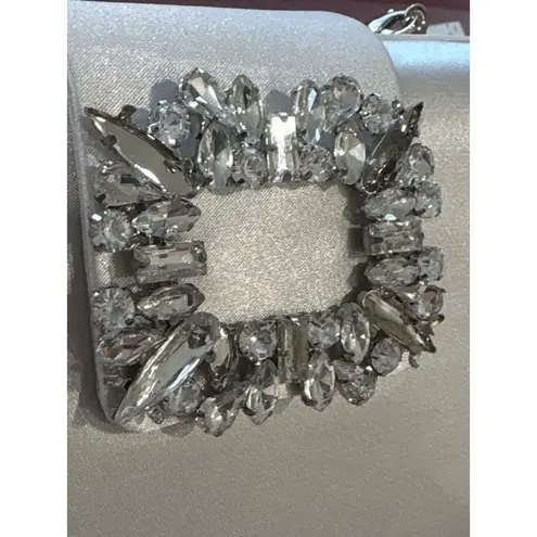 olga berg Emmy Crystal Trim Clutch in Oyster New Womens Wedding Formal Bag White