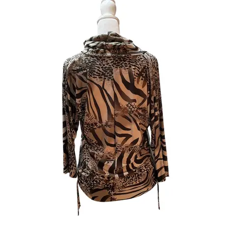 Isabella Rodriguez Tan Brown & Black Animal Print 3/4 Sleeve Ruched Sides Blouse