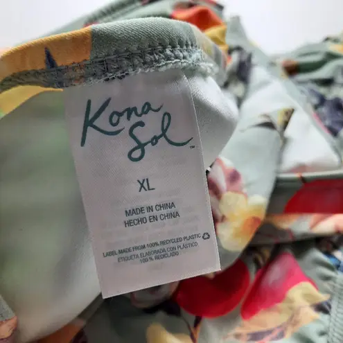 Kona Sol Swimsuit Women Size XL Extra Large Green Print 2 Piece Bikini Swimwear