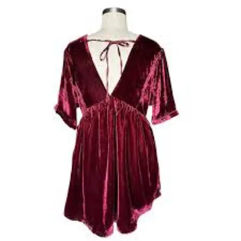 Free People  Red Velvet Ivy Mini Baby Doll Vneck Dress XS