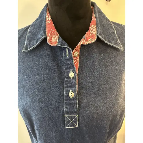 Vintage Jean Dress Sleeveless Cotton Denim Red Bandanna Collar Size 12 JG HOOK Blue
