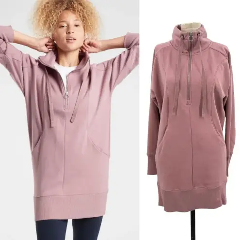 Athleta  Cozy Karma 1/4 Zip Sweatshirt Dress Dogwood Mauve‎ Pink Size XS