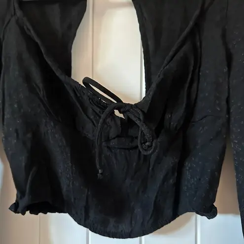 Kirious LA Long Sleeve Crop Top Tie Front Cheetah Print Blouse Black Size M Size M