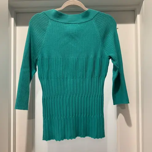 Requirements Aqua Mint Green Sweater Mettalic Beads 3/4 length sleeve Ribbed