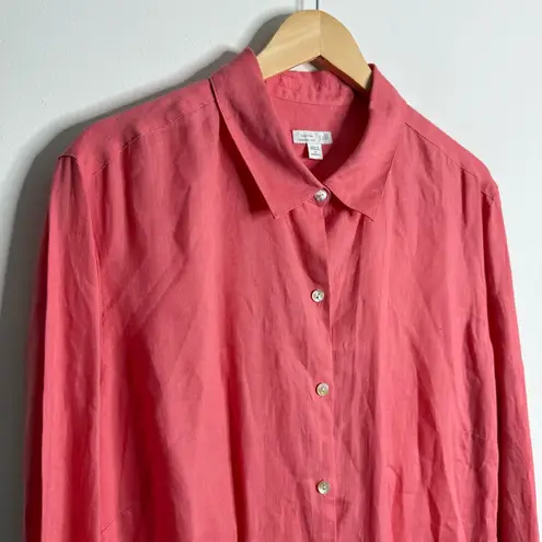 J. Jill Love Linen Essential Shirt In Coral Long Sleeve Button Up Size 3X