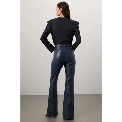 Cinq à Sept Blue Faux Leather Vegan Front Button Closure Shanis Pants Size 6