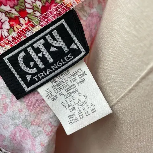 Vintage 90s City Triangles Floral Fit & Flare Spaghetti Strap Dress S 5 6 Pink