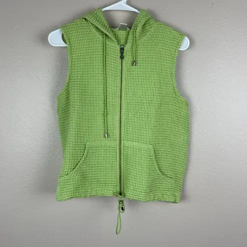 Christopher & Banks Waffle Weave Vest Womens S Green Sleeveless Hooded Full Zip