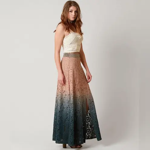 Gimmicks by BKE Gimmicks ombre lace button front maxi skirt teal peach women’s size large
