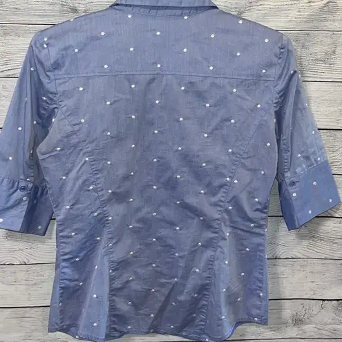 New York & Co. 7th Avenue Light Blue Button Up Top With White Dots