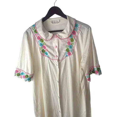 JCPenney Floral Boho Vintage Button Front Nightgown Button Front Knee Length L Size L