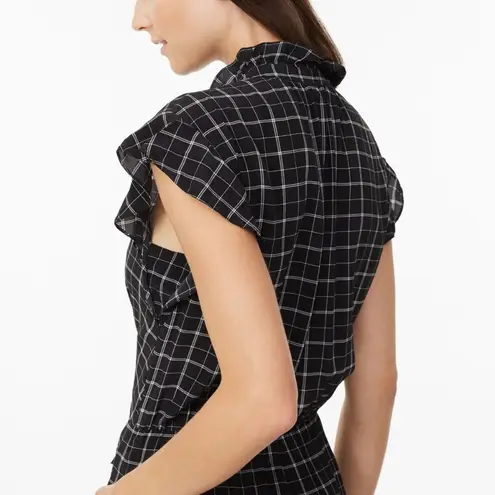 Rebecca Taylor Plaid Silk Windowpane Jumpsuit Size 2 (small) black Wide Leg