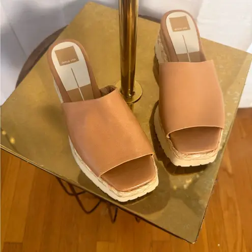 Dolce Vita Platform Slide Sandals Tan Espadrille Style Size 8.5