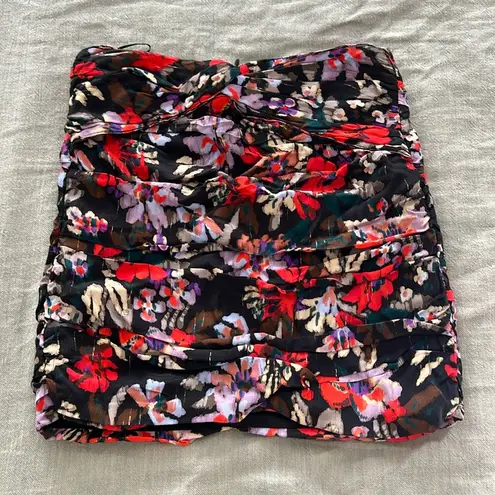 ZARA NWOT  Ruched Floral Mini Skirt Sz S