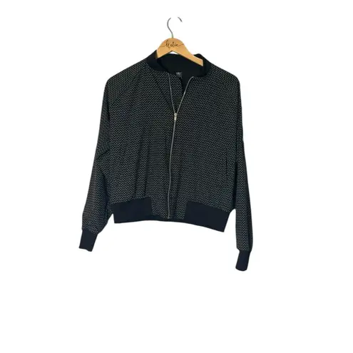 ALBION FIT Albion Women’s Black and White Midnight Dash Patterned Bomber Jacket Sz Medium