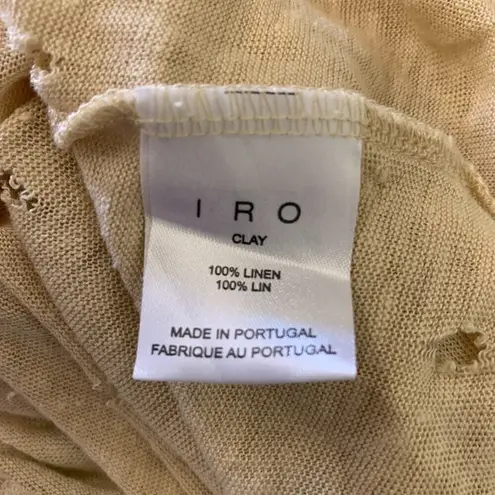 IRO Womens Size XS Tan Clay Linen Distressed Sijae Tee T-Shirt Cut Out Top