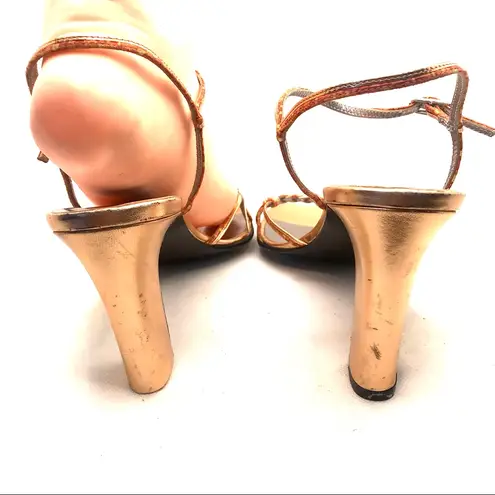 VINTAGE 1990'S RICHARD TYLER COPPER & GOLD BRAIDED LEATHER PUMPS (7M) Size 7