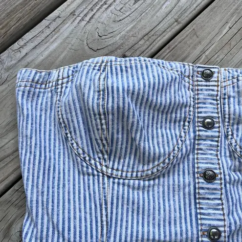 Pilcro Anthropologie Women's Blue Striped Denim Sleeveless Crop Top Size XL