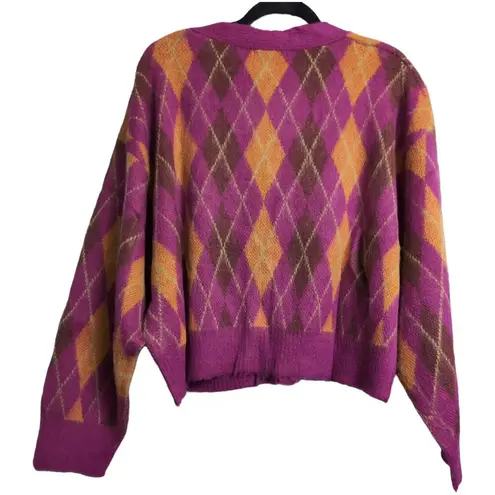Daydreamer NWT Fuchsia Sunset Argyle Button V Neck Long Sleeve Cardigan XL New