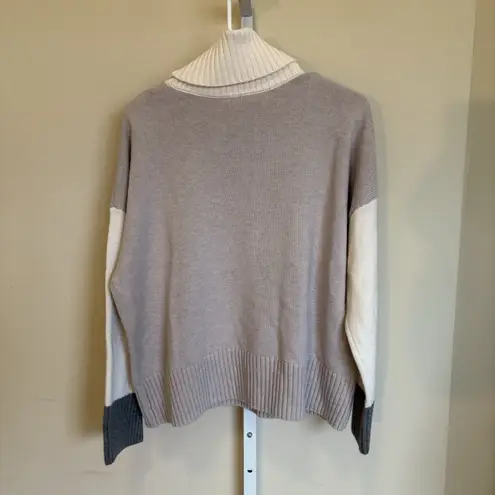 Garnet Hill Merino Wool Organic Cotton Sweater L Relaxed Fit Turtleneck Neutral