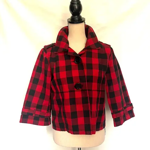 Christopher & Banks  Buffalo Plaid Cropped Womens Blazer Size Small Red Black