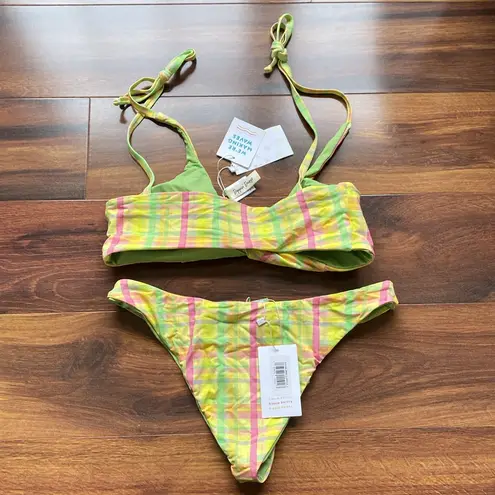 Dippin' Daisy's Dippin Daisy’s Plaid 2 Piece Bikini Pastel Green Pink Yellow