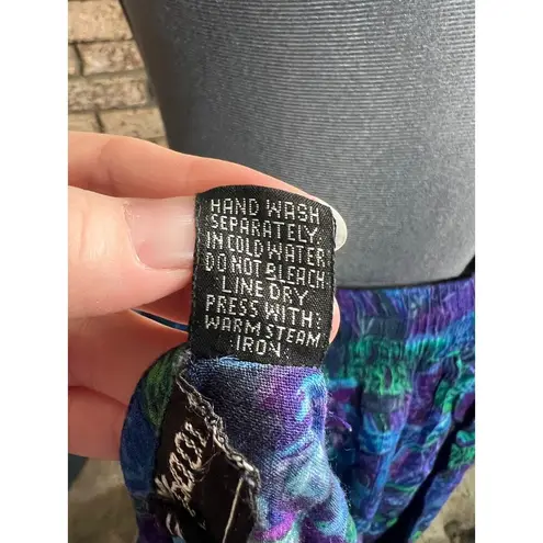 skirt set short sleeve Blouse swing skirt floral green blue purple Size L