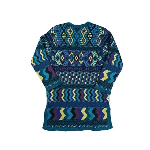 Vintage Chicos Design Southwestern Aztec Retro Print Duster Sweater Cardigan S/M Black
