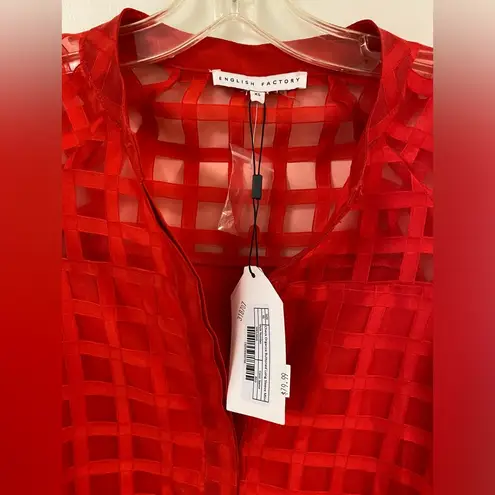 English Factory Women's Check Organza Buttoned Long Sleeves Red Mini Dress