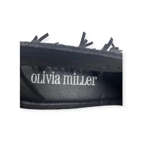 Olivia Miller š Fringe Peep Toe Cutout Cork Wedge Sandals š Black Microsuede š