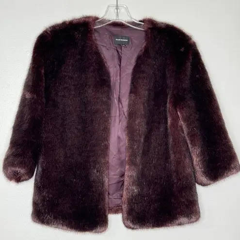 Club Monaco Dark Wine Purple Faux Fur Open Jacket Women Size M